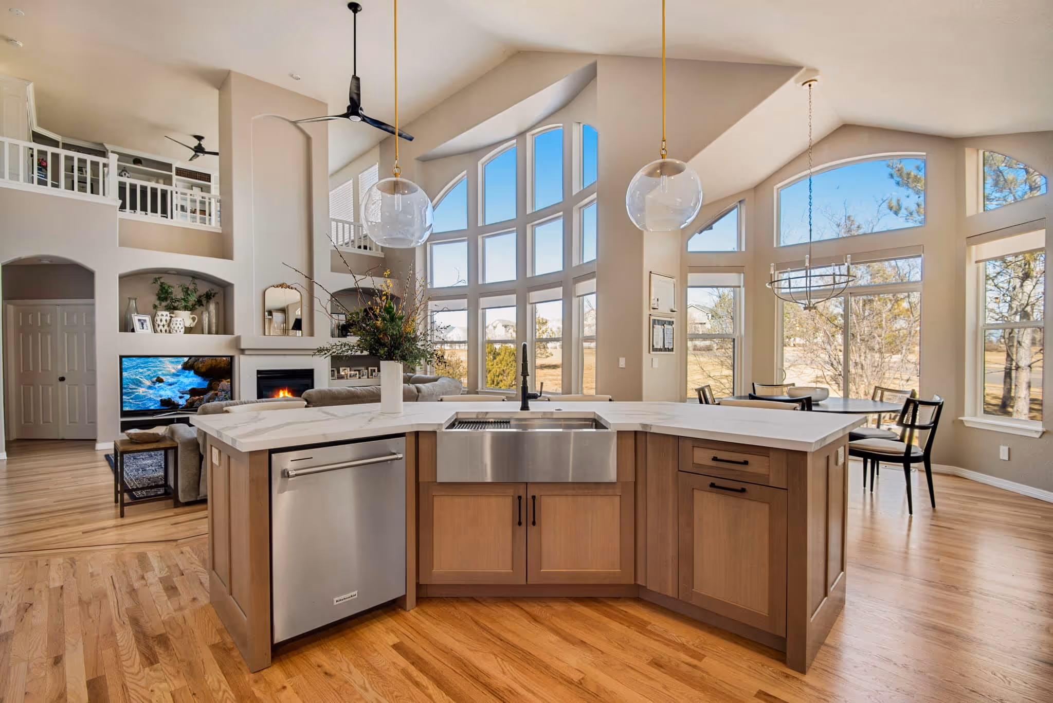 Outdoor patio or deck space with seating and access to the backyard.