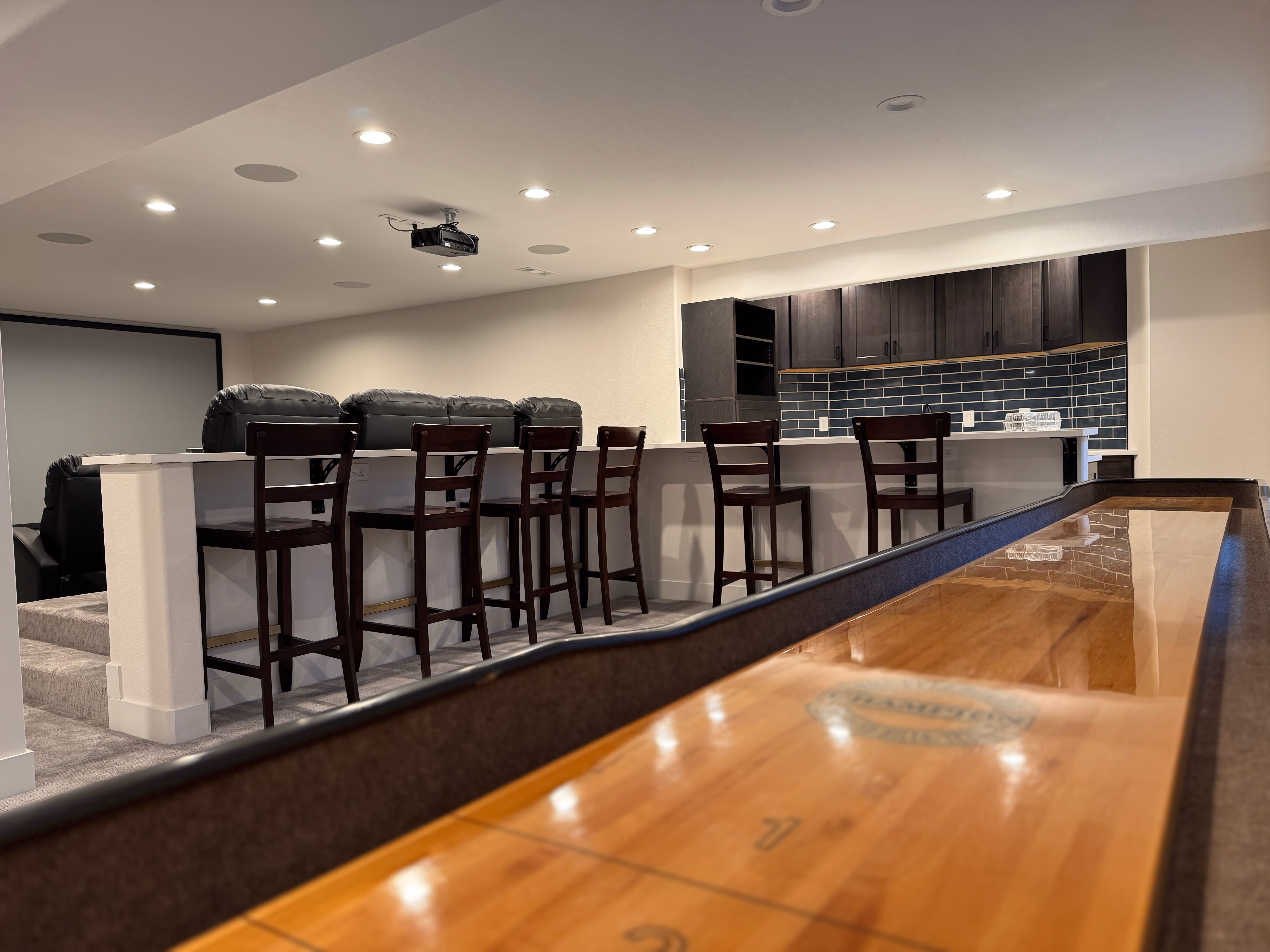 Basement family room with a large sectional